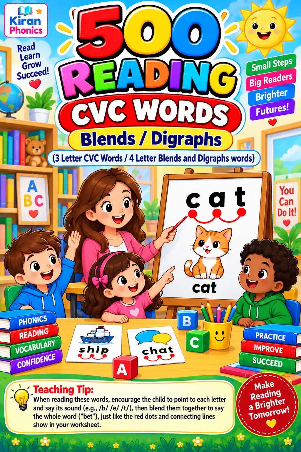 500 READING CVC WORDS Blends Digraphs